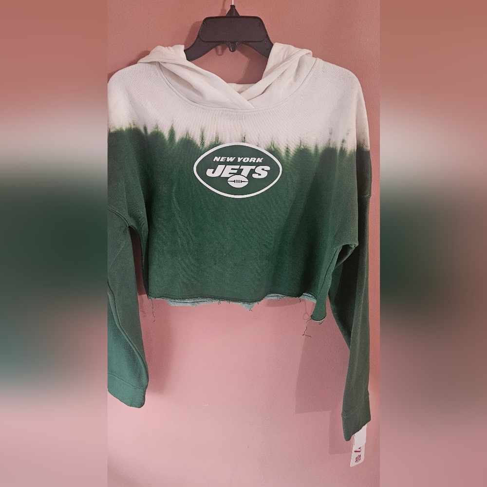 NY Jets Cropped Green White Sweatshirt NFL Teens Apparel Large 11-13 BNWT